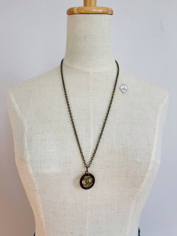 Authentic Chanel Leather & Brass Charm on Pendant Necklace