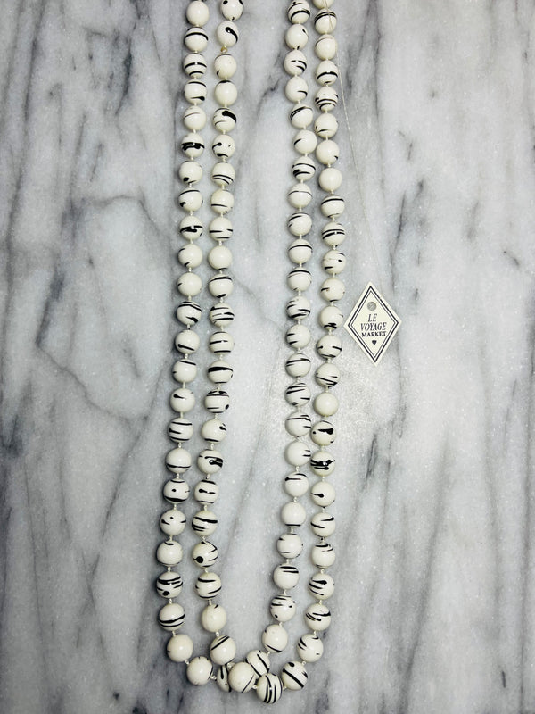 Long Vintage Black & White Beaded Necklace
