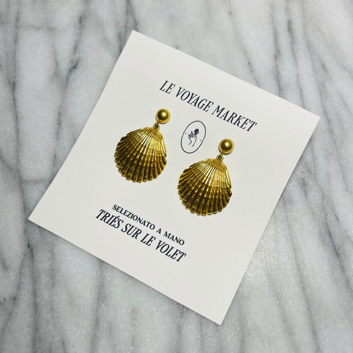 Gold Seashell Drop Earrings, Vintage-Inspired