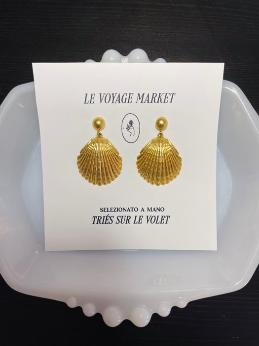 Gold Seashell Drop Earrings, Vintage-Inspired