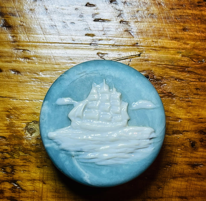 Vintage Sailboat Blue Honed Marble Jewelry Keeper