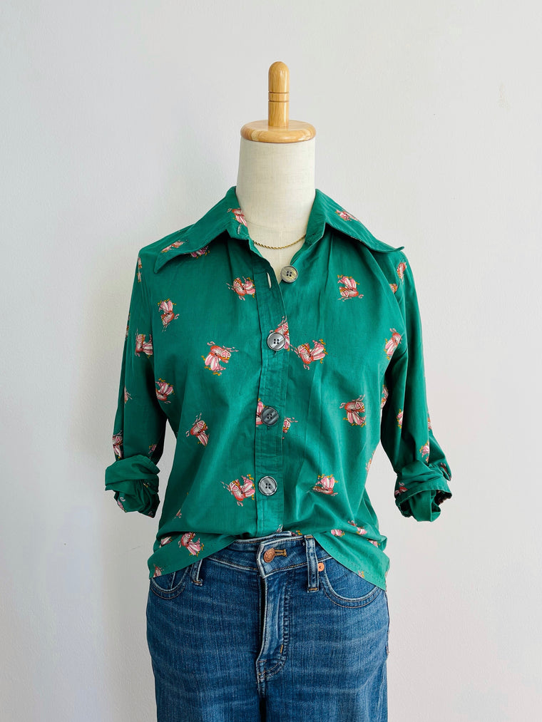 Vintage Sailing Ship Kelly Green Button-Down, From Paris