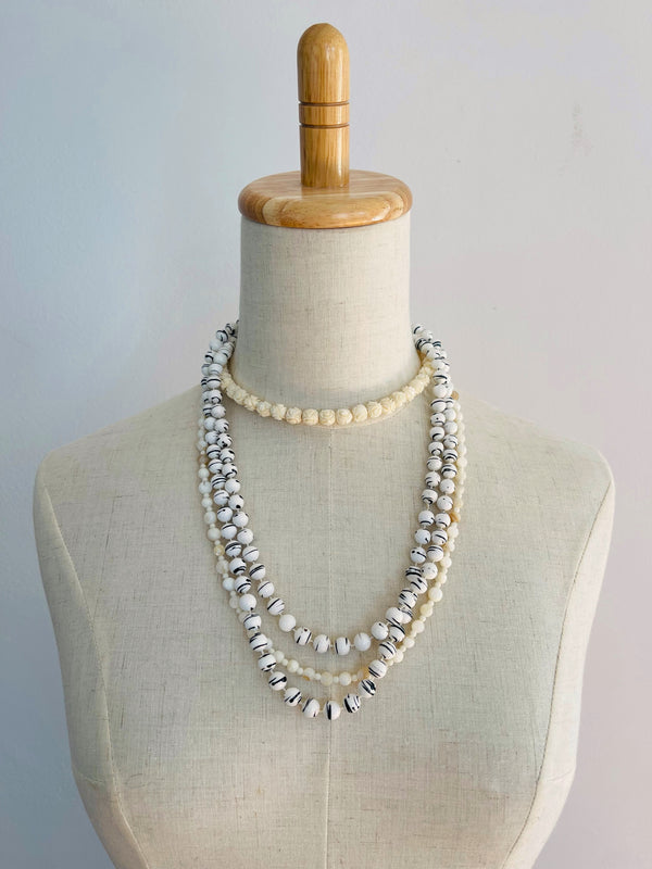 Long Vintage Black & White Beaded Necklace