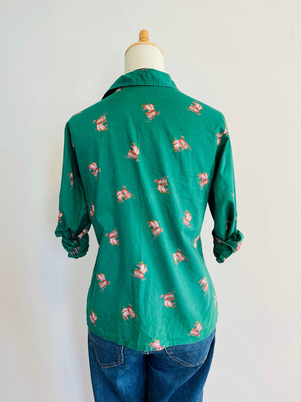 Vintage Sailing Ship Kelly Green Button-Down, From Paris
